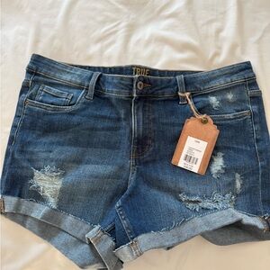 True Craft Dark Blue Distressed Jean Shorts